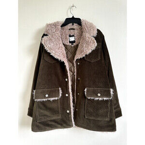 Sage Collective Valley Faux Shearling Lined Corduroy Jacket In Moss Size M $279